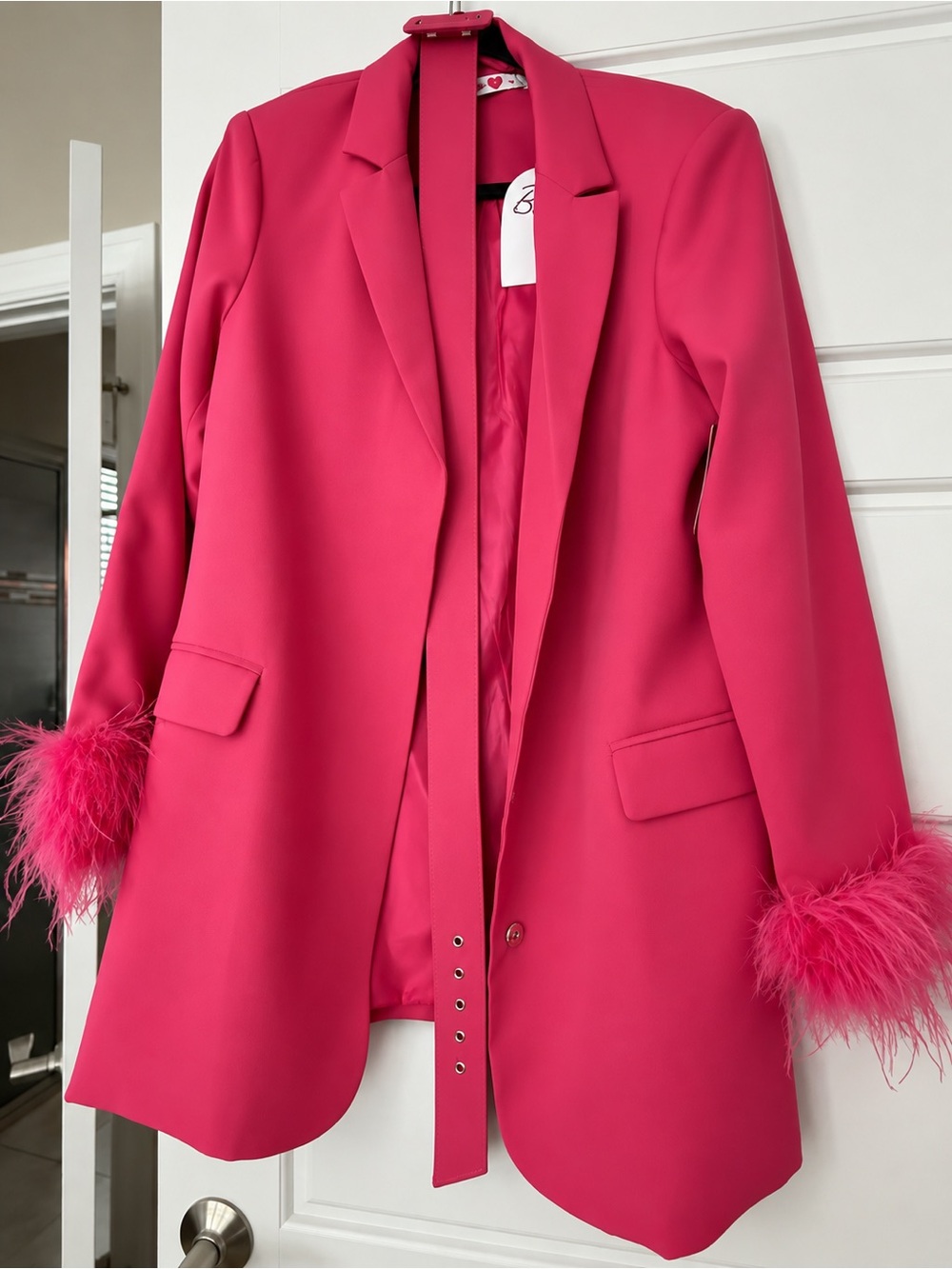 Buddy Love Hot Pink Feather-Cuff Blazer